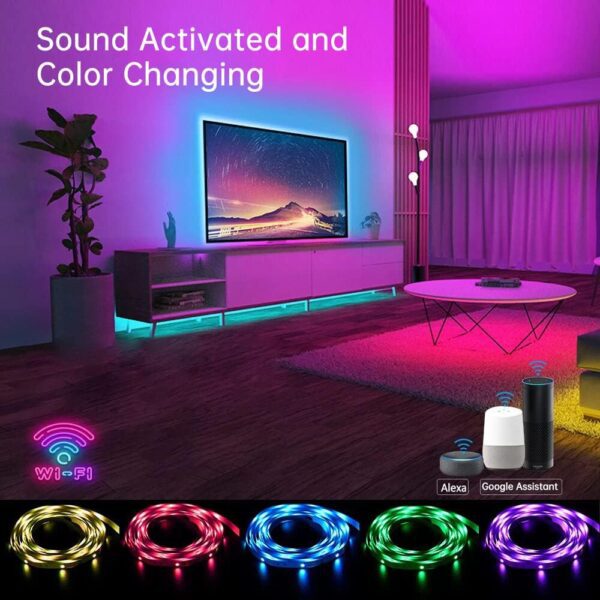 Hyrion Smart LED Light Strips,50 ft WiFi LED Light,Sound Activated Color Changing with Alexa and Google,Sync Music with Led Strip Lights for Bedroom for Living Room, Home Decor(2 Rolls of 25ft)