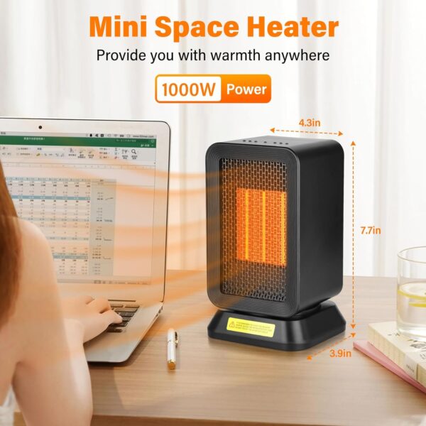 Portable Space Heater, 1000W Smart Electric Heater with Thermostat, 4 Modes and Timing Function, Ceramic Heater for Bedroom, Office, Living Room
