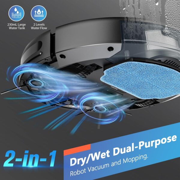 Robot Vacuum and Mop Combo, Robotic Vacuum Cleaner with Schedule, WiFi/App/Alexa, 2 in 1 Mopping Robot Vacuum with 230ML Water Tank, Self-Charging, Slim, Ideal for Hard Floor, Pet Hair, Carpet