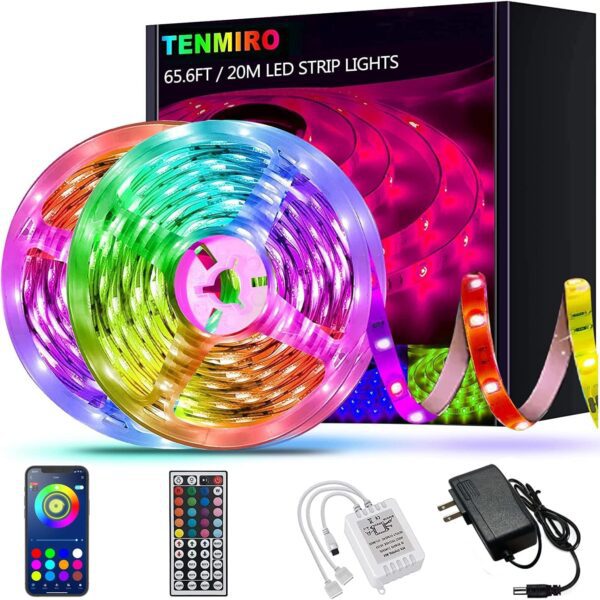 65.6ft Led Lights, Tenmiro 20m Led Lights Strip for Bedroom Smart Music Sync Color Changing LED Strip Lights with App and Remote Control RGB Led Strip