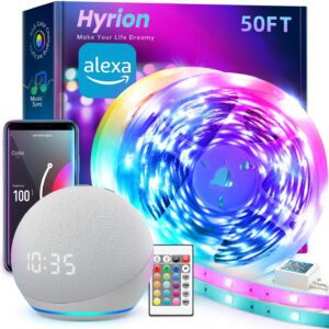 Hyrion Smart LED Light Strips,50 ft WiFi LED Light,Sound Activated Color Changing with Alexa and Google,Sync Music with Led Strip Lights for Bedroom for Living Room, Home Decor(2 Rolls of 25ft)