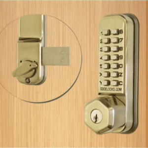 Codelocks Surface Deadbolt with Key Override Polished Brass 2 3.8